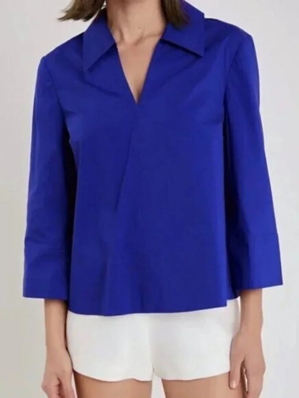 New English Factory Cotton A-Line Collared Top Cobalt Blue XS